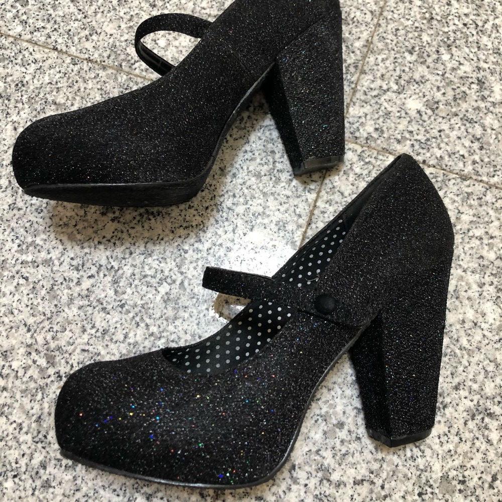 Big Buddha Chunky Black/Multi-Color Glitter Heels